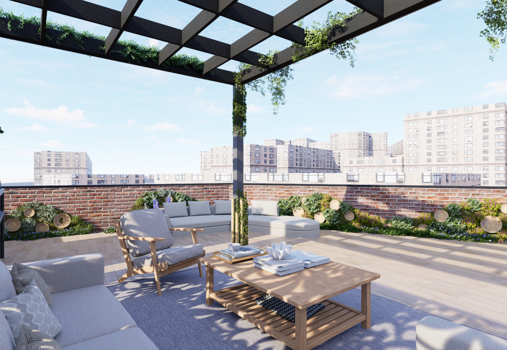 Winning rooftop design showing the remodelled pergola and Nottingham skyline