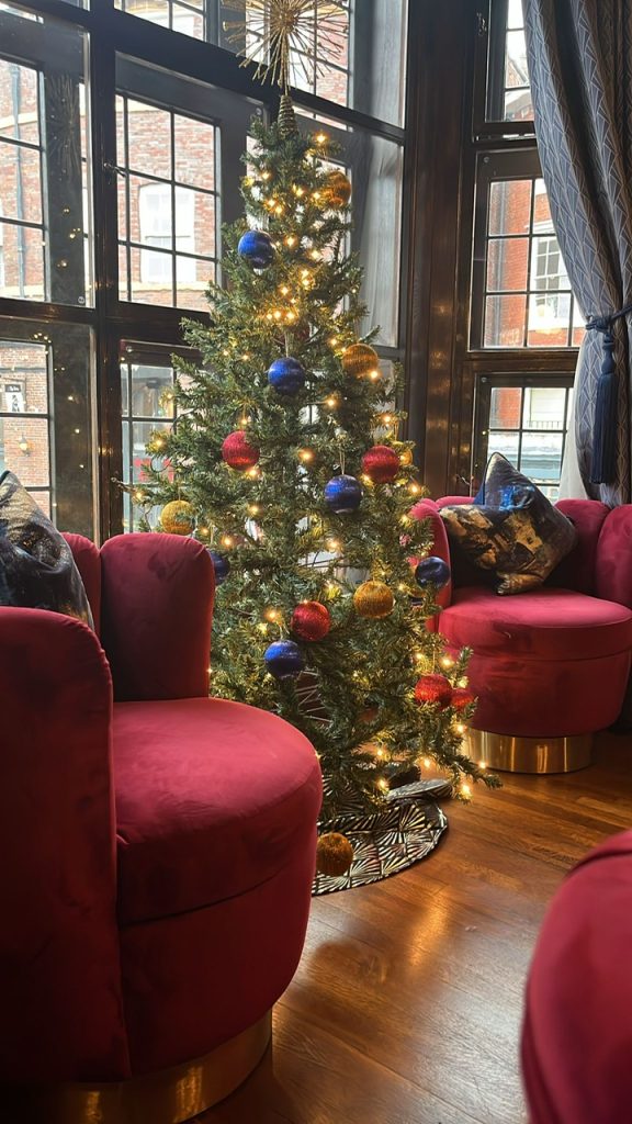 Christmas tree in lounge area at Castle House